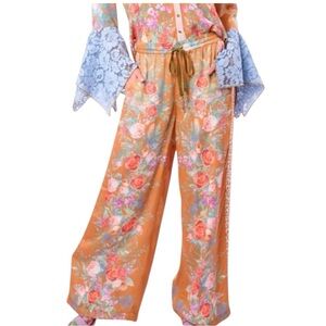 Aratta Valentina Copper Rose Print Wide-Leg Pants XL